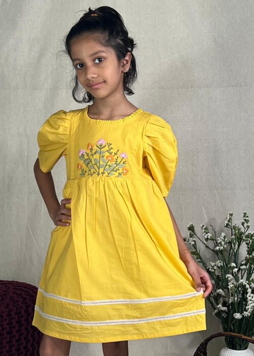 Yellow Flower Embroidered Dress