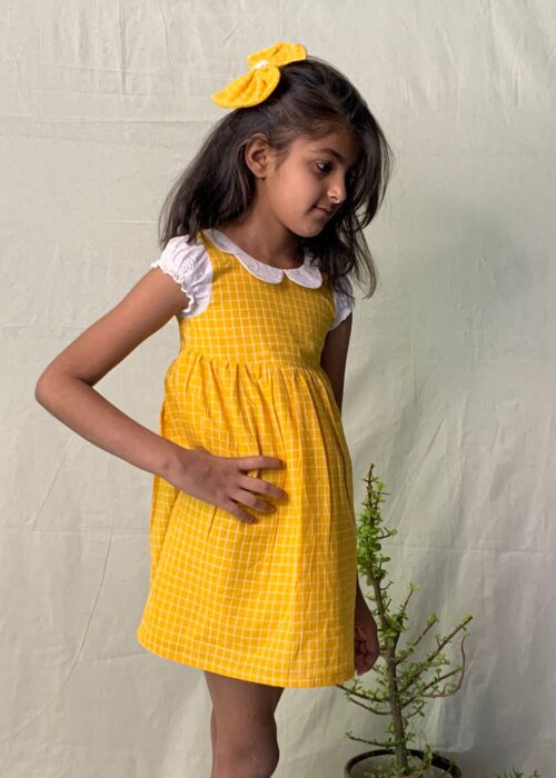 Yellow Checkered Cotton Dress