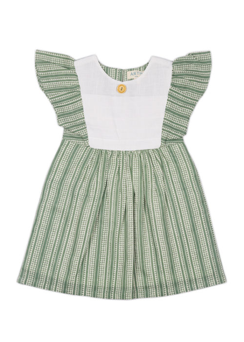 Green and White Pleated Dress