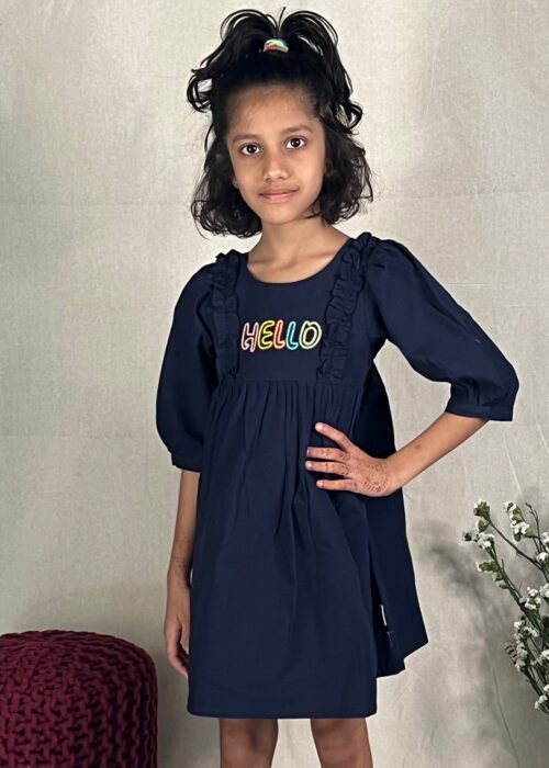 Navy Blue Hello Embroidered Dress
