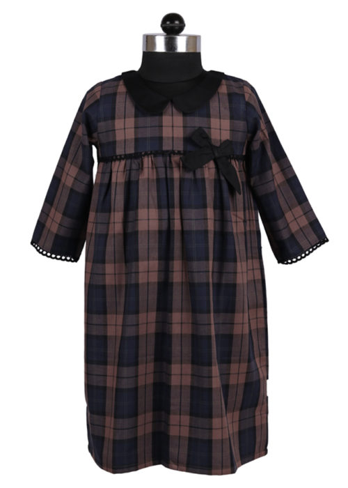 Collared Navy Blue Checkered Dress