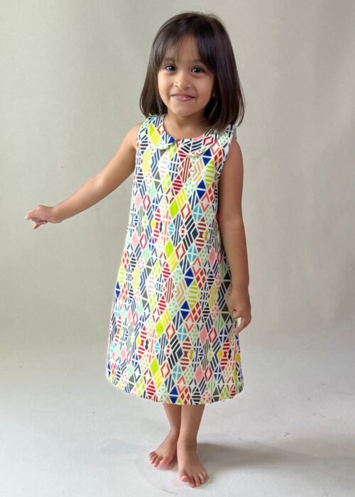 Multicolored Geometric Printed A-line Dress