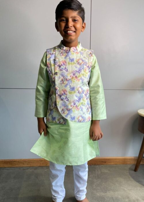 Green Kurta Jacket Set Boys