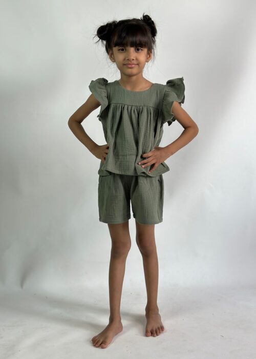 Olive Ruffle Shorts